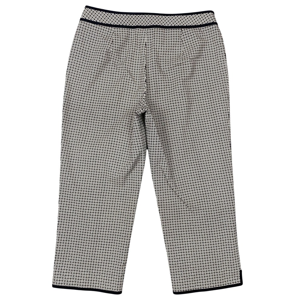 Talbots Geometric Square Print Stretch Cropped Dress Pants Womens 10 Black Ivory - Picture 2 of 11